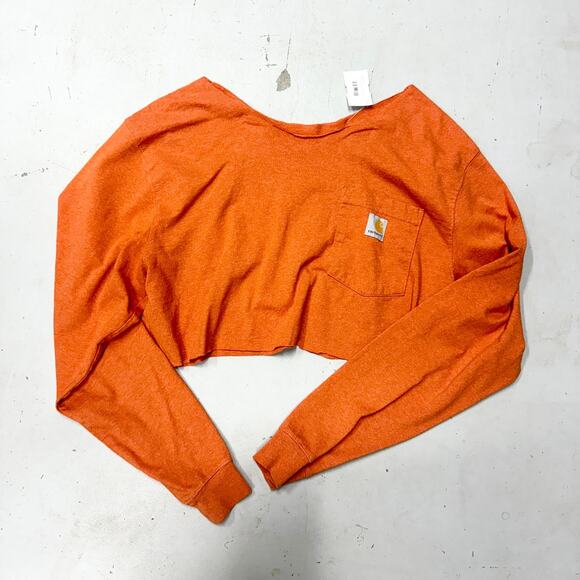 Carhartt Women Cropped Open Neck Reworked Long Sleeve Shirt Size Large - Picture 1 of 3
